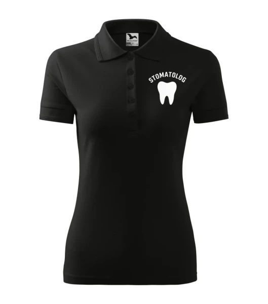 Koszulka Polo Damska Stomatolog 200g - Pique – czarny – przód bez modela