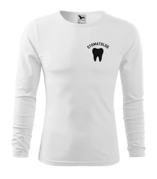 Koszulka Długi Rękaw Męska Stomatolog 160g - Fit-T LS – biały – przód bez modela