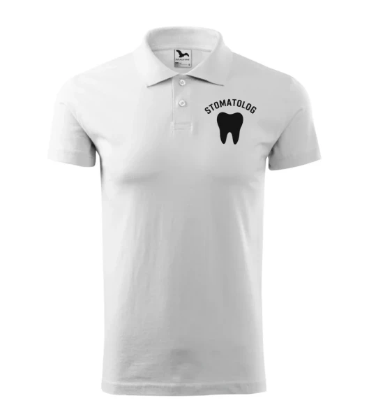 Koszulka Polo Męska Stomatolog 180g - Single J. – biały – przód bez modela