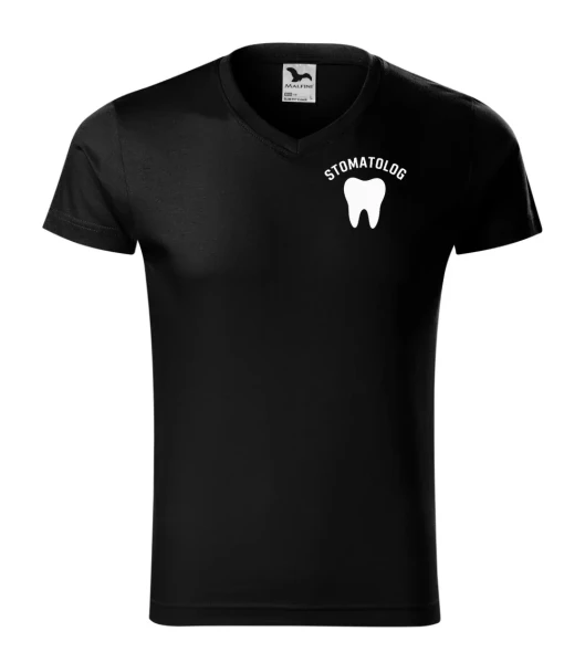 Koszulka V-neck Męska Stomatolog 180g - Slim Fit – czarny – przód bez modela