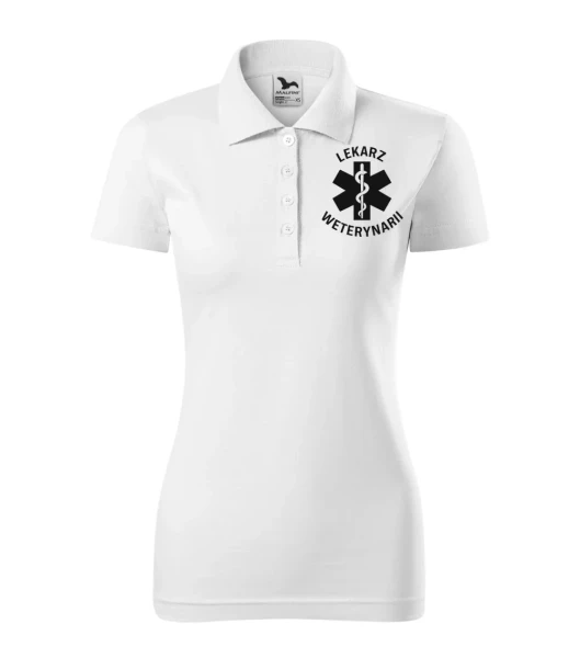 Koszulka Polo Damska Lekarz weterynarii 180g - Single J. – biały – przód bez modela