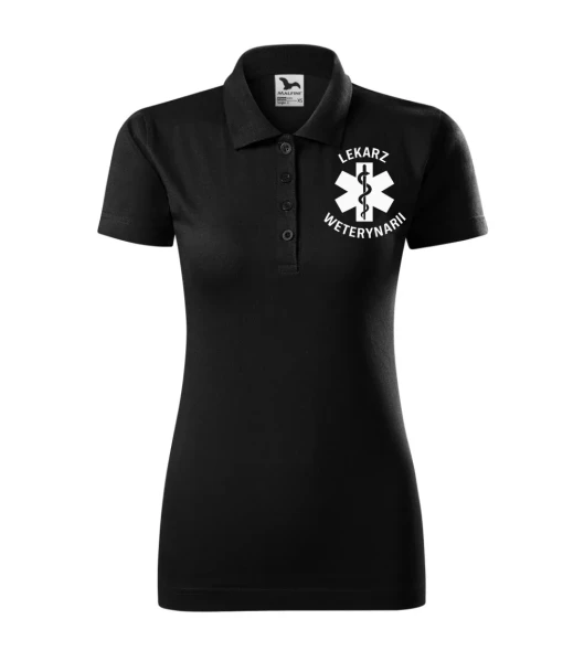 Koszulka Polo Damska Lekarz weterynarii 180g - Single J. – czarny – przód bez modela