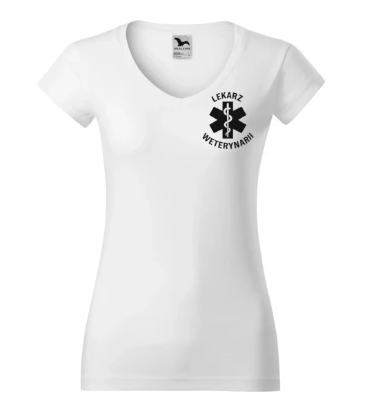 Koszulka V-neck Damska Lekarz weterynarii 180g - Fit V-neck – biały – przód bez modela