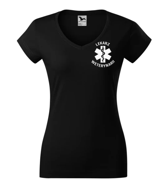 Koszulka V-neck Damska Lekarz weterynarii 180g - Fit V-neck – czarny – przód bez modela