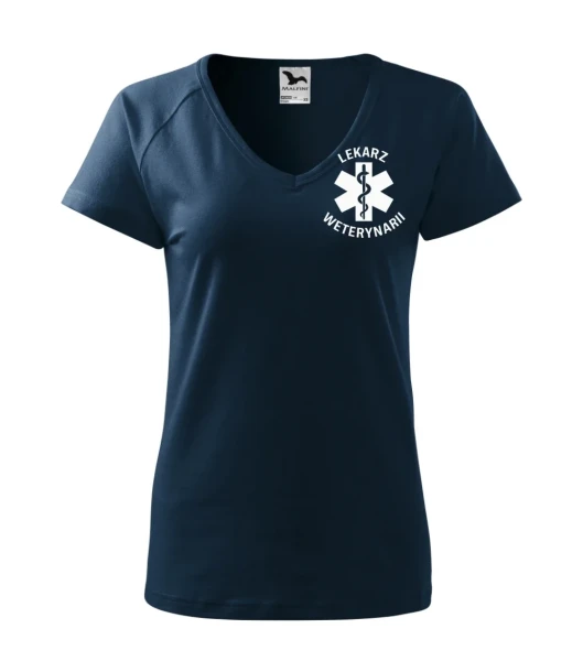 Koszulka V-neck Damska Lekarz weterynarii 180g - Dream – granatowy – przód bez modela