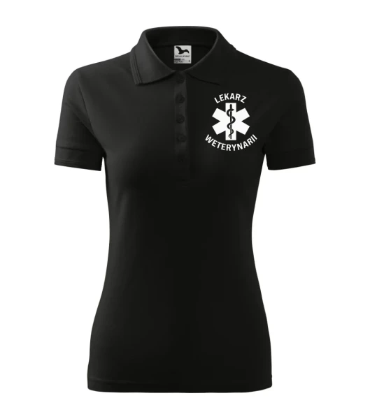 Koszulka Polo Damska Lekarz weterynarii 200g - Pique – czarny – przód bez modela