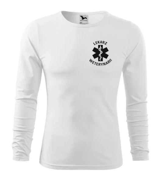 Koszulka Długi Rękaw Męska Lekarz weterynarii 160g - Fit-T LS – biały – przód bez modela