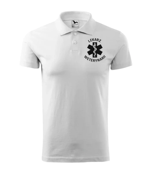 Koszulka Polo Męska Lekarz weterynarii 180g - Single J. – biały – przód bez modela