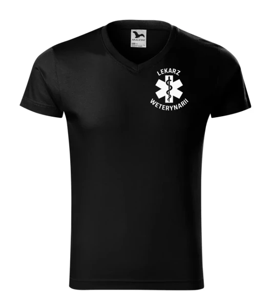Koszulka V-neck Męska Lekarz weterynarii 180g - Slim Fit – czarny – przód bez modela