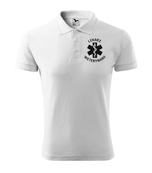 Koszulka Polo Męska Lekarz weterynarii 200g - Pique – biały – przód bez modela