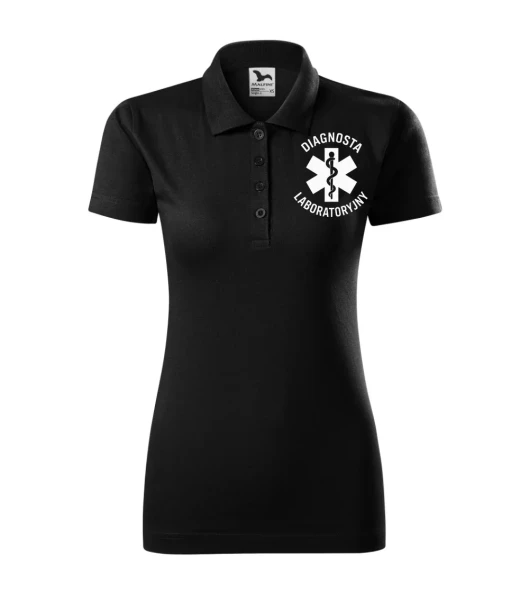Koszulka Polo Damska Diagnosta laboratoryjny 180g - Single J. – czarny – przód bez modela