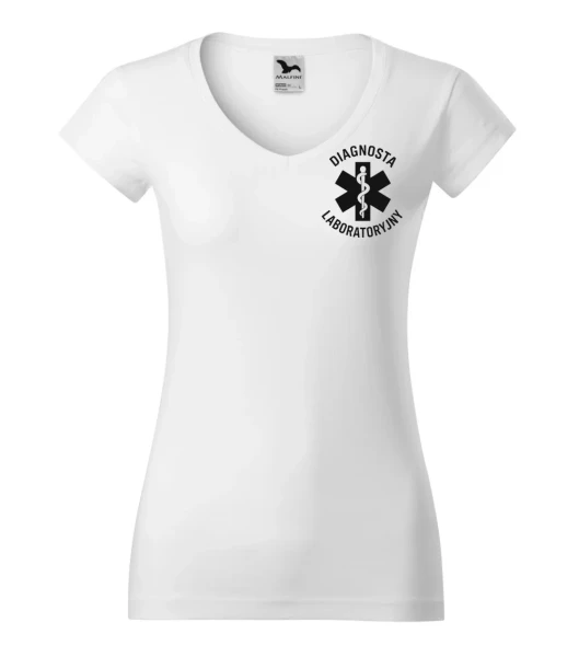Koszulka V-neck Damska Diagnosta laboratoryjny 180g - Fit V-neck – biały – przód bez modela