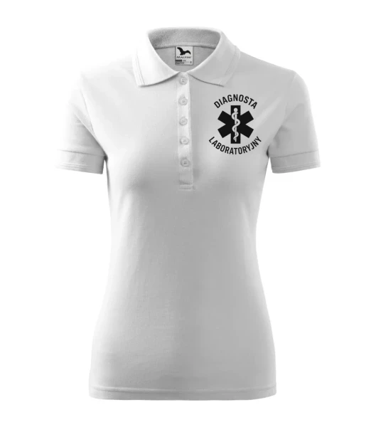 Koszulka Polo Damska Diagnosta laboratoryjny 200g - Pique – biały – przód bez modela