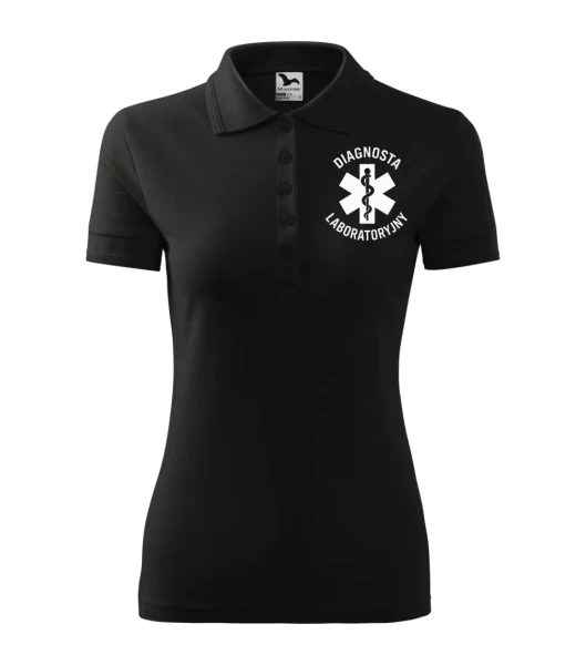 Koszulka Polo Damska Diagnosta laboratoryjny 200g - Pique – czarny – przód bez modela
