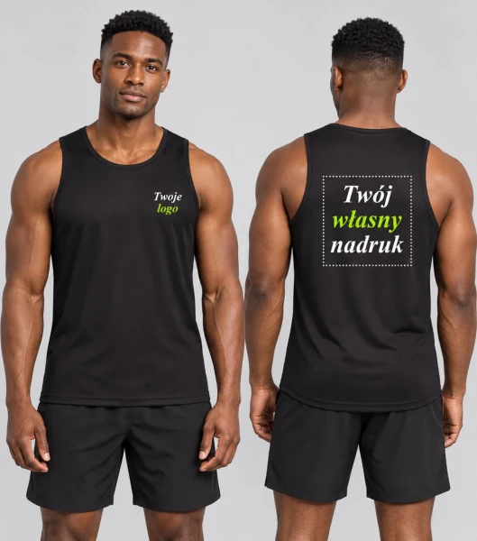 Top Męski Sportowy z Własnym Nadrukiem 130g - JHK Aruba Man — model: przód i tył