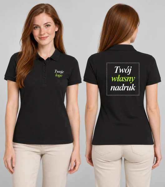 Polo Damskie z Własnym Nadrukiem 205g - JHK Ultrafit — model: przód i tył