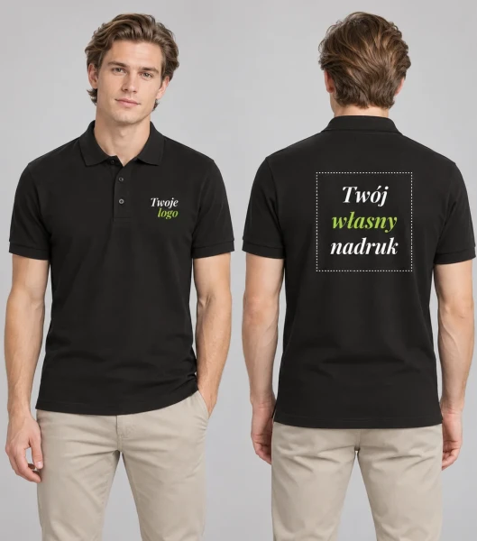 Polo Męskie z Własnym Nadrukiem 205g - JHK Ultrafit — model: przód i tył