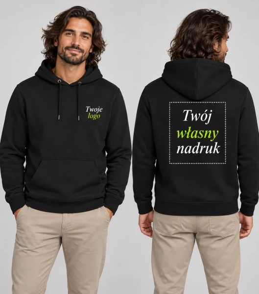 Bluza Unisex z Kapturem i Własnym Nadrukiem 280g - JHK Pepper — model: przód i tył