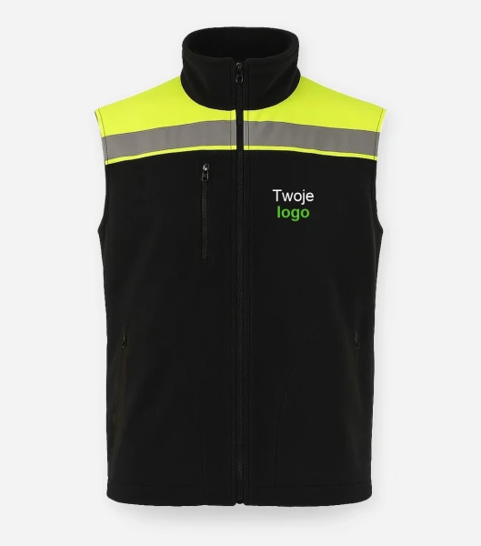 JHK FLHV400VEST — czarny / fluorescencyjny żółty — przód, logo na lewej piersi