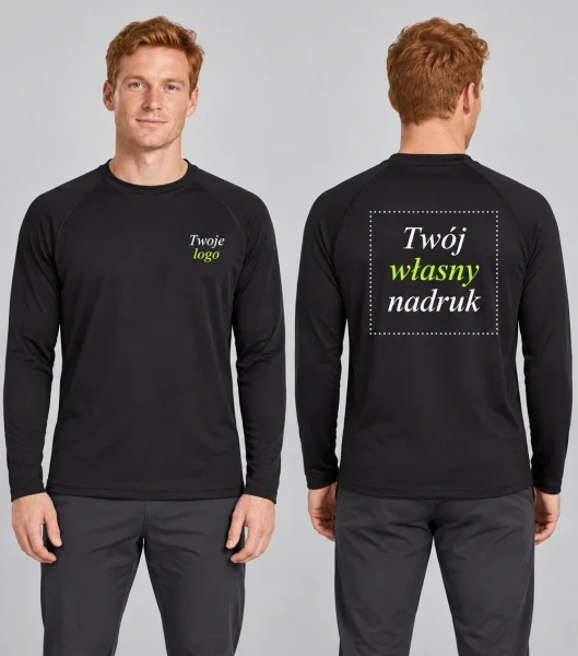 Koszulka Męska Sportowa z Długim Rękawem i Własnym Nadrukiem 130g - JHK Sport Man LS — model: przód i tył