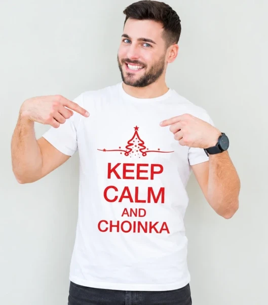 Koszulka Męska Keep Calm And Choinka – na modelu — wariant biały