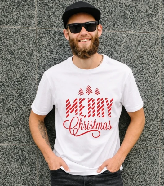 Koszulka Męska Świąteczna Merry Christmas – na modelu — wariant biały