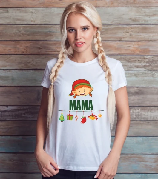 Koszulka Damska T-Shirt Mama Mikołajkowa — wariant biały