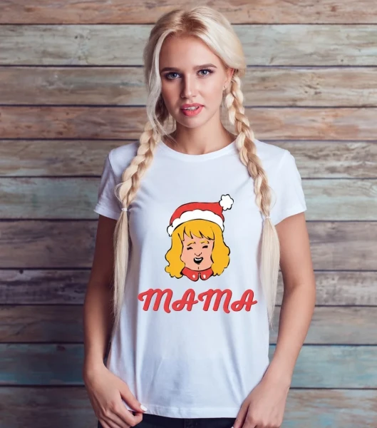 Koszulka Damska Świąteczna Mama na modelce — wariant biały