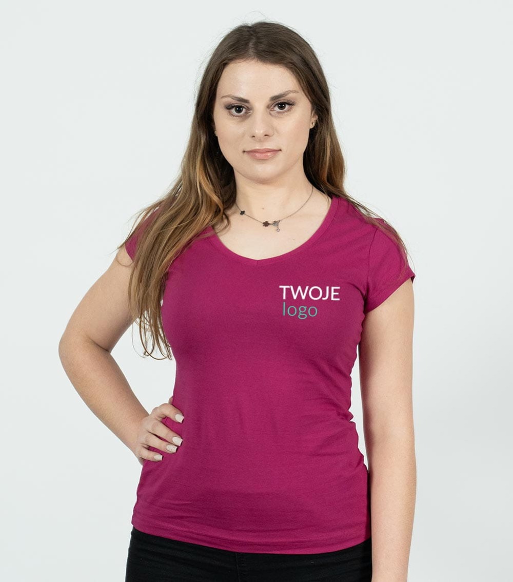 Koszulka Damska z Własnym Nadrukiem 180g - Fit V-neck