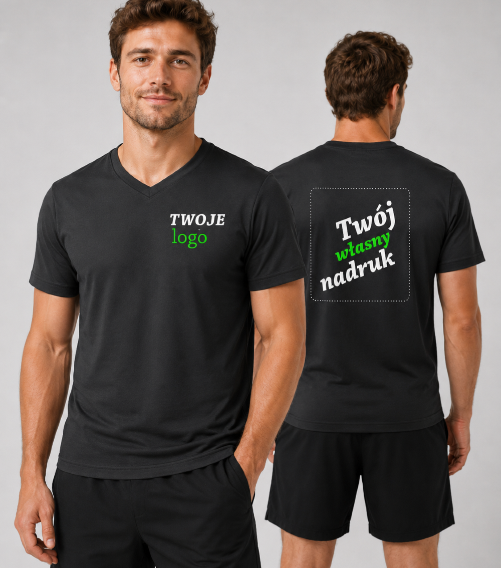 Koszulka Męska V-neck z Własnym Nadrukiem 180g - Slim Fit
