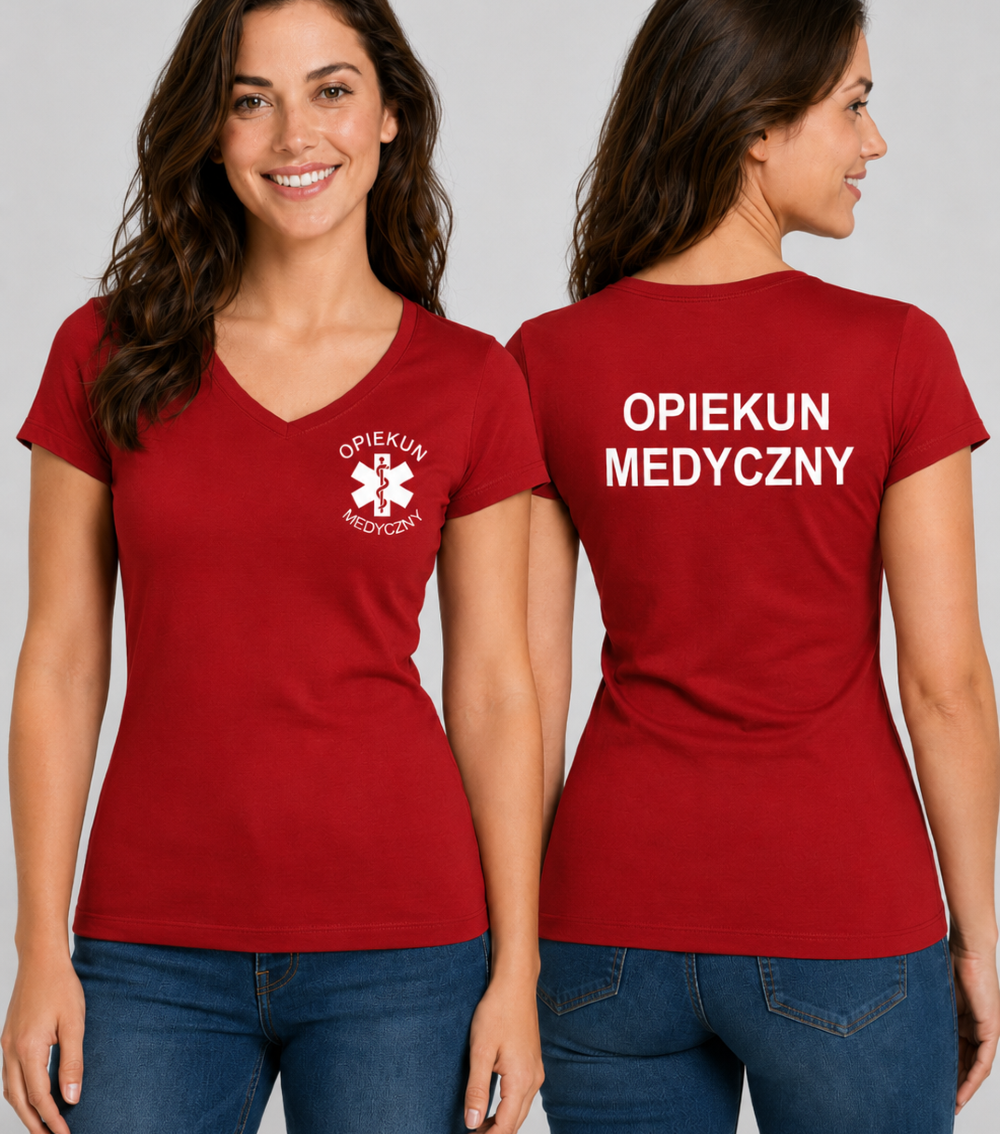 Koszulka V-neck Damska Opiekun Medyczny 180g - Fit V-neck