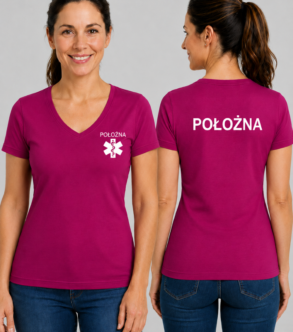 Koszulka V-neck Damska Położna 180g - Fit V-neck