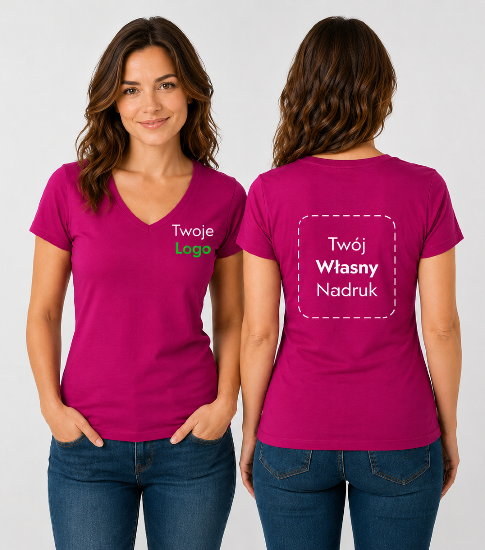 Koszulka Damska z Własnym Nadrukiem 180g - Fit V-neck
